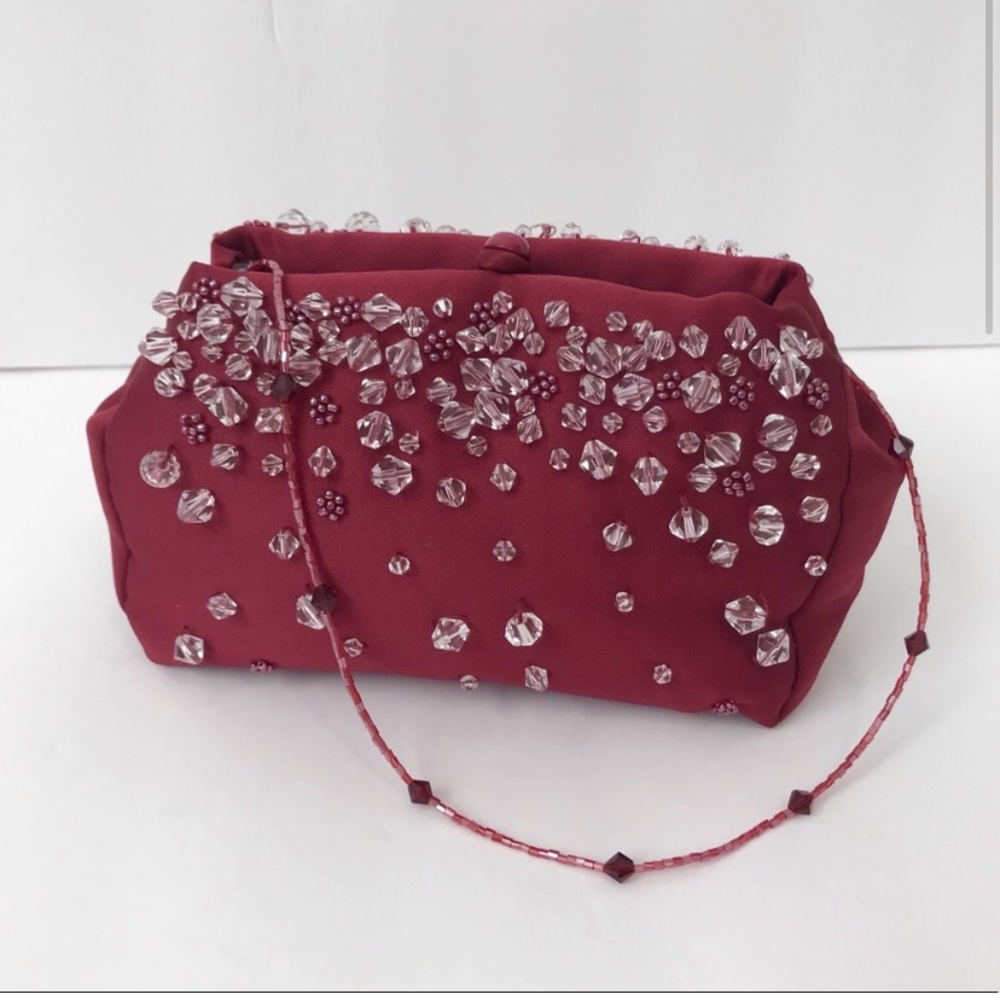 Angelo Evening Formal Beaded Burgundy Red Cocktail Clutch Bag